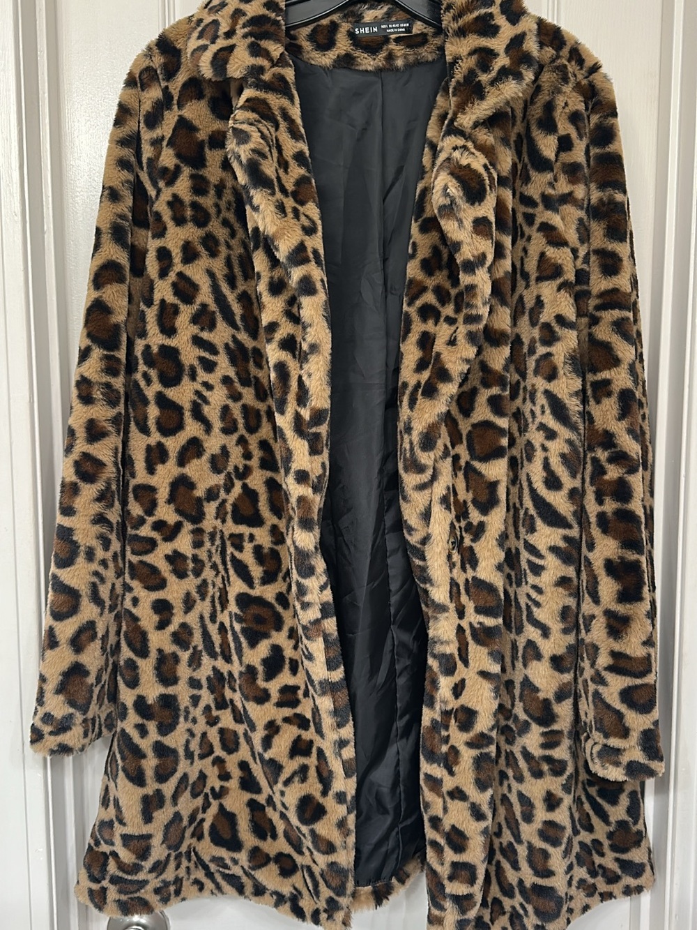 SHEIN Leopard Print Faux Fur Coat - Brown, Black